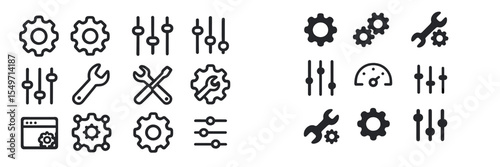 Various gear and tool icons displayed to represent mechanical concepts and settings in design projects
