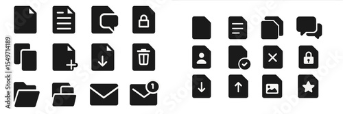 Various black icons representing file management activities and communication tools in a digital workspace context