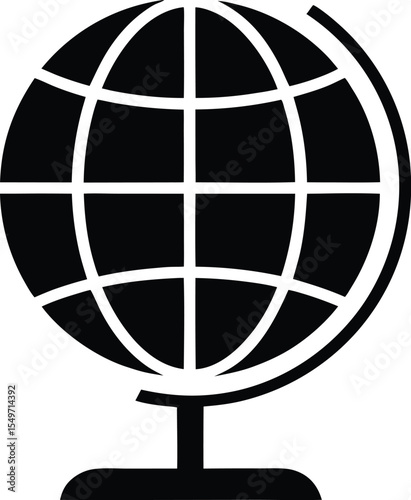 Black and White Globe Icon Illustration for Education Geography and Global Concepts on White Background