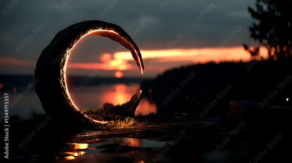 Fototapeta premium Illuminated Stone Crescent at Sunset