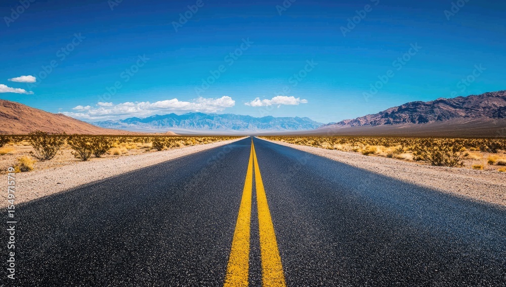 Naklejka premium Empty road stretching into a vast landscape under a clear sky