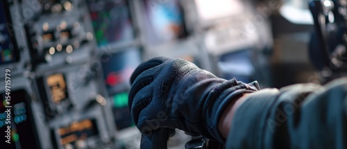 Wallpaper Mural Adult man pilot wearing gloves controlling airplane in cockpit Concept of aviation, transportation, and technology Torontodigital.ca