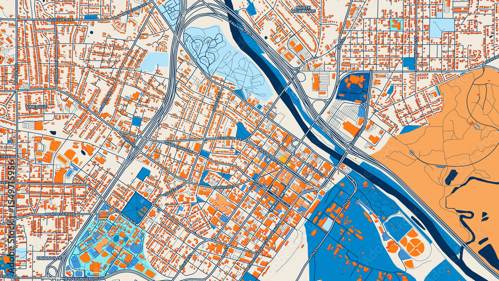 Obraz premium Colorful Macon Street Map with Labels and Buildings