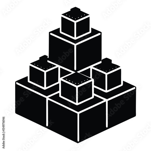 Geometric stacking of black cubes with white outlines creating a pyramid shape
