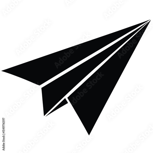 Simple black paper airplane icon soaring through white space