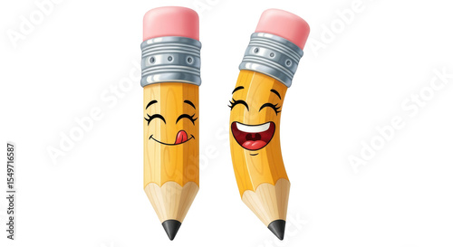 Isolated Smiling Cartoon Pencils