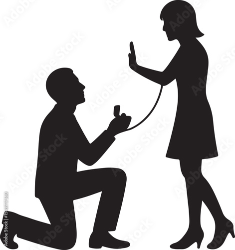 Shadow of a man kneeling to propose—but gets rejected