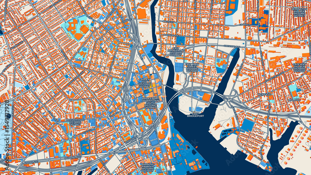 Obraz premium Colorful Bridgeport Street Map with Labels and Buildings