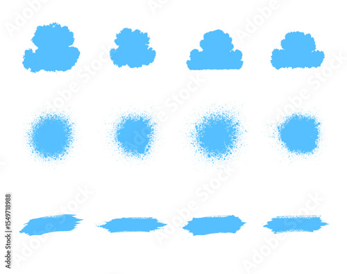 Twelve light blue shapes, a mix of clouds, splatters, and strokes.