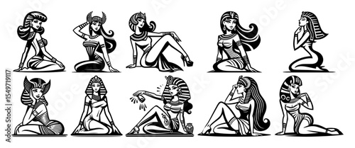 ancient egyptian women vector collection – female characters in pin-up style