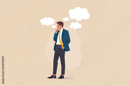Flat cartoon vector illustration of a businessman thinking isolated on transparent background