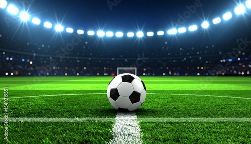 Game Night Scene with Soccer Ball in Focus