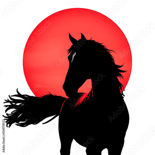 a stunning horse shape, in a red background moon, red circle, print, eps