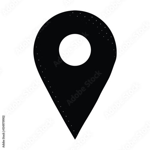 Black location pin icon with white circle and subtle dot pattern