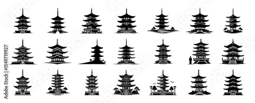 japanese temple vector collection – pagoda architecture silhouettes