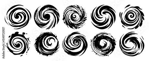 black spiral brush icons – vector swirl shapes collection
