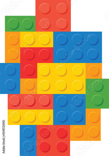 Colorful plastic building block toy, interlocking pieces, playful geometric pattern, creative construction, fun for children