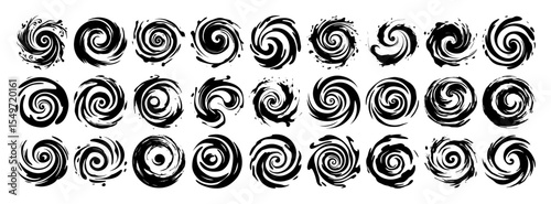 brush swirl and ink vortex symbols – abstract spiral vector pack