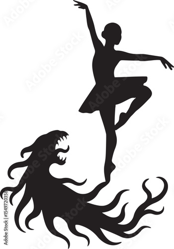 Dancer mid-pirouette, their shadow is a writhing monster.