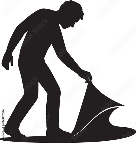 A person’s shadow peeling off the ground like a sticker, revealing a void underneath