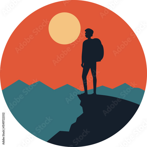 Silhouette of a Hiking Team Climbing Together on a Steep Mountain Peak