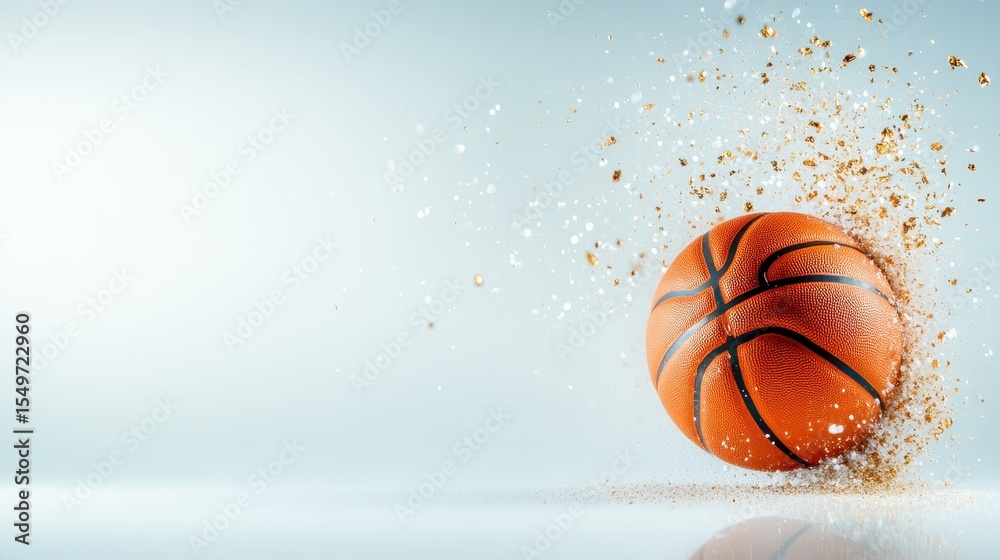Naklejka premium A vibrant image capturing the dynamic energy of a basketball hitting the ground, creating splashes that emphasize the sports action and its lively atmosphere.