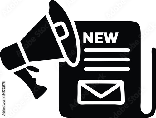 Announcement of new information and promotions represented by a loudspeaker and document icon