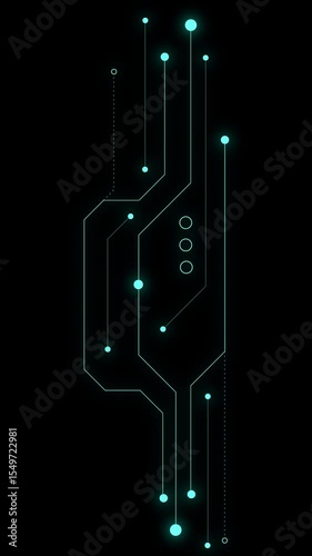 Glowing blue circuit technology black background creates futuristic