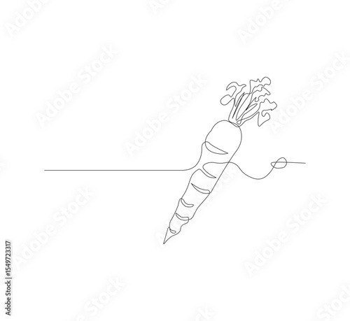 Continuous one line drawing of carrot vegetable. One line drawing vector illustration of carrot plant. Editable outline.