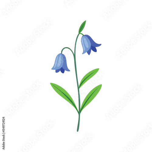 Bluebell flower flat minimal vector illustration, simple spring bloom, elegant blue floral botanical design

