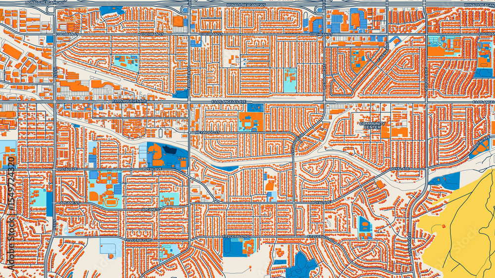 Obraz premium Colorful Simi Valley Street Map with Labels and Buildings