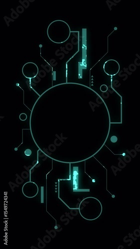 Glowing blue digital circuit technology with futuristic round nodes