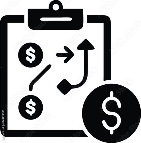Financial strategy planning and investment decisions represented by dollar symbols and arrows icon