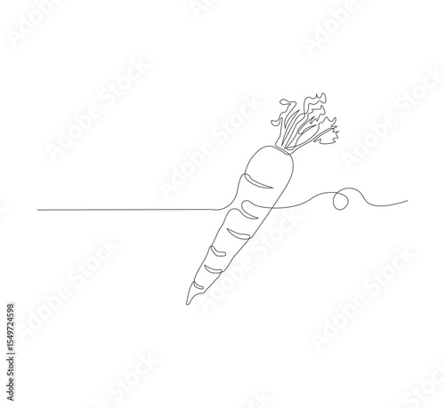 Continuous one line drawing of carrot vegetable. One line drawing vector illustration of carrot plant. Editable outline.