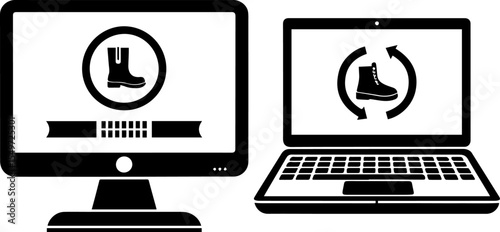 Online Shoe Shopping and E-commerce Returns or Exchanges Concept