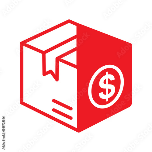 Red and white icon representing shipping costs, e-commerce, and online shopping expenses.
