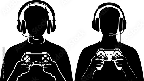 Gamers with Headsets and Controllers - E-sports and Online Gaming Concept