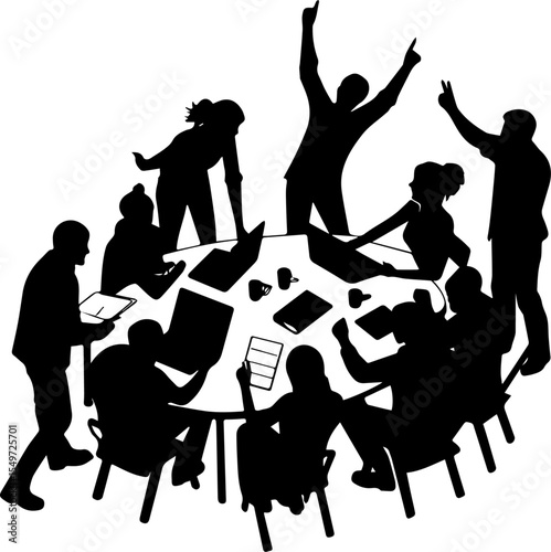 Dynamic Business Brainstorming Meeting - Energetic Team Collaboration Silhouette