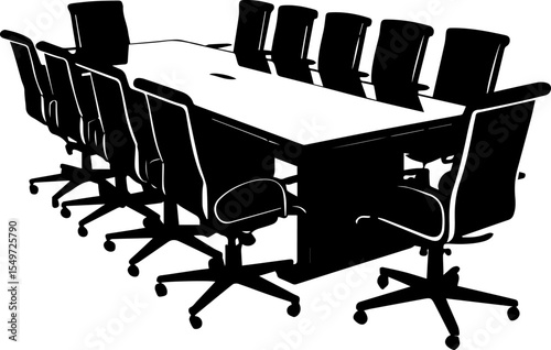 Empty Boardroom Table and Chairs - Corporate Meeting Room Silhouette