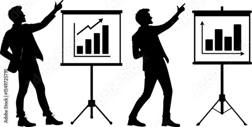 Business Presentation Silhouettes - Data Analysis & Growth Chart Speaker