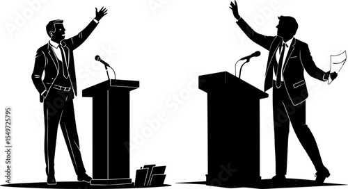 Political Debate Speakers - Public Address & Leadership Silhouettes