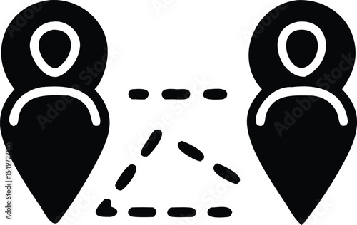 Two location pointers connected by dashed lines indicating connection and destination planning icon
