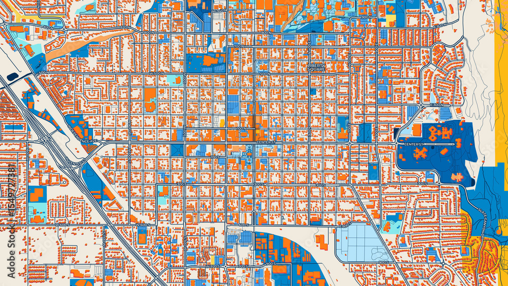 Fototapeta premium Colorful Provo Street Map with Labels and Buildings