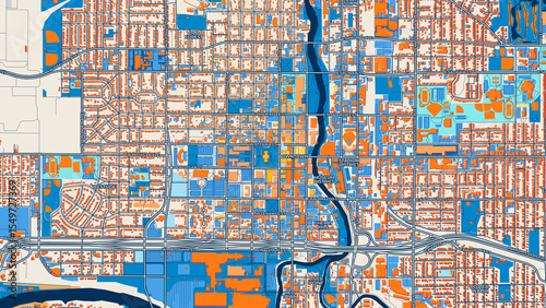 Colorful Lansing Street Map with Labels and Buildings