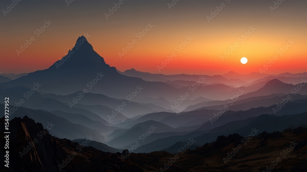 Mountain silhouette at sunset background with glowing sky and a reserved space for text Mountain silhouette at sunset background with glowing sky and a reserved space for text
