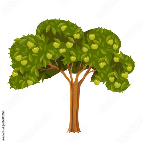 Apple tree or vector plant, garden flora with edible fruit. Orchard seasonal greenery or farm juicy wood. Natural and organic nutrition. Biology and agriculture, horticulture or botany, ecology symbol