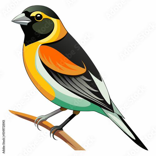 Western Lesser Goldfinch Vector Illustration – Colorful Perched Finch with Vibrant Plumage