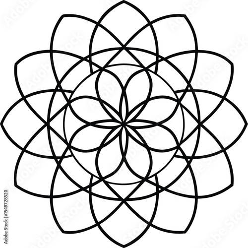 Elegant Black and White Geometric Mandala Design for Coloring Books and Creative Projects