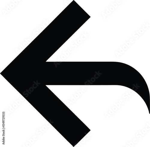Unique Black Arrow Pointing Left with a Curved End on a White Background