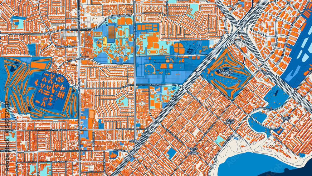 Obraz premium Colorful Costa Mesa Street Map with Labels and Buildings